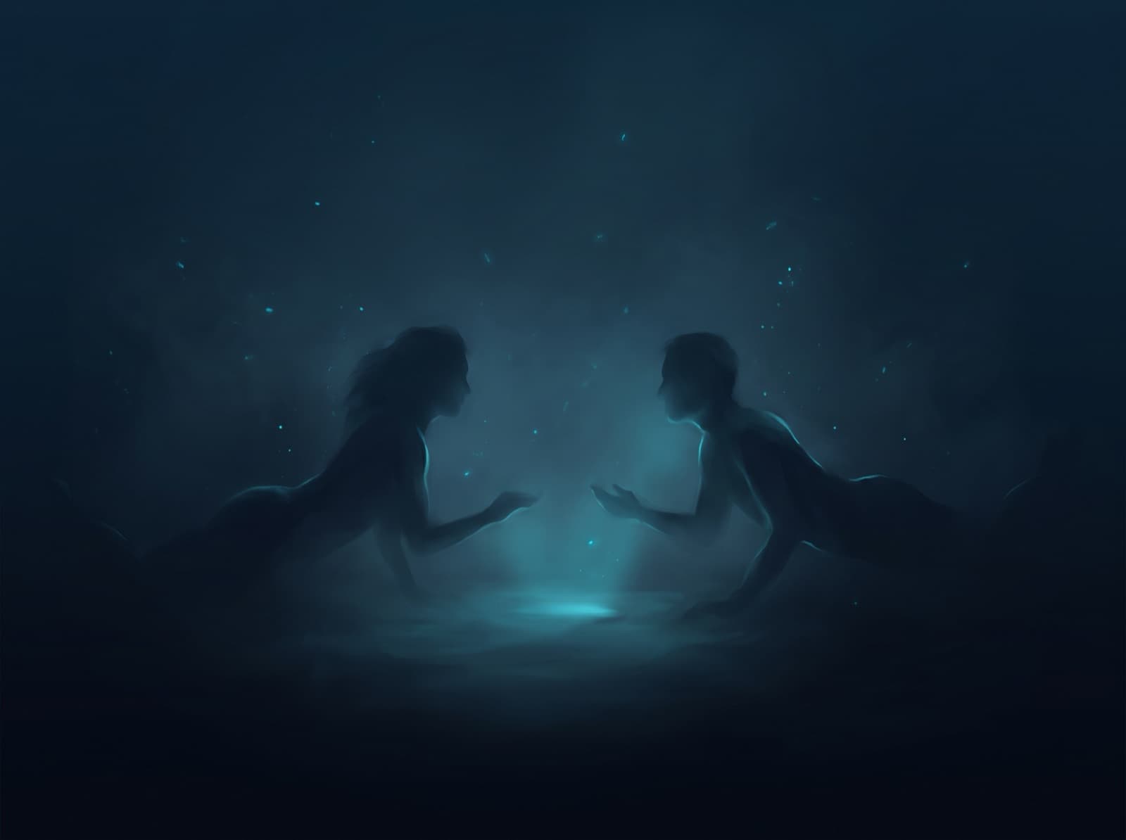 Two colleagues reaching toward each other