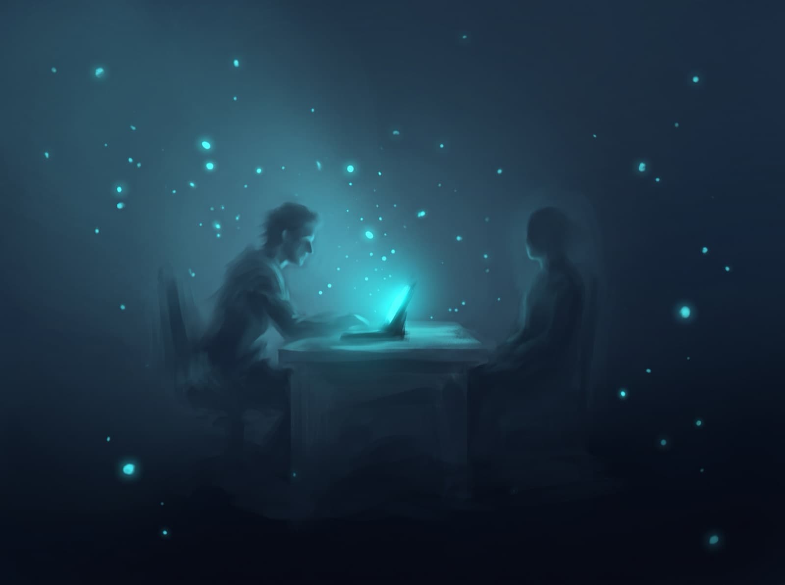 Two colleagues in a one-on-one meeting across a desk